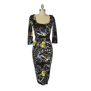 Erdem Tess Dress Size US 2 Floral Print Ponte Knit Black ASO Royals Sheath